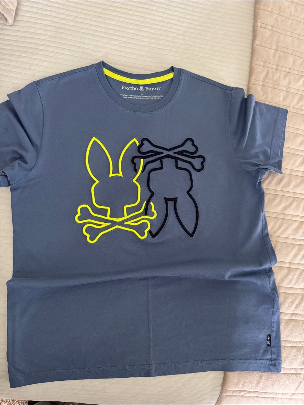 Psycho Bunny  Slate Blue Tee with Neon Yellow & Black Logo